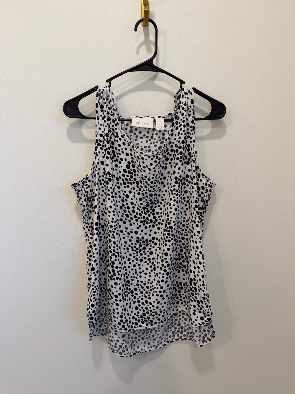 Chicos Tank Top Womens Sz 2 Large Black White Polka Dot Sleeveless Top Travel - Picture 2 of 10